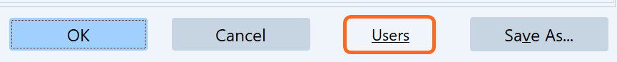 Скриншот, показывающий ссылку Users в нижней части диалога редактора профиля