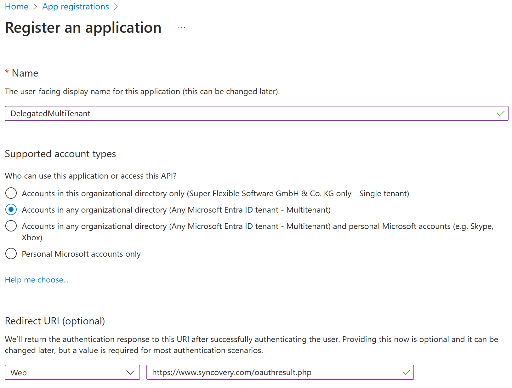 A screenshot showing how to register an app in the Azure Portal.